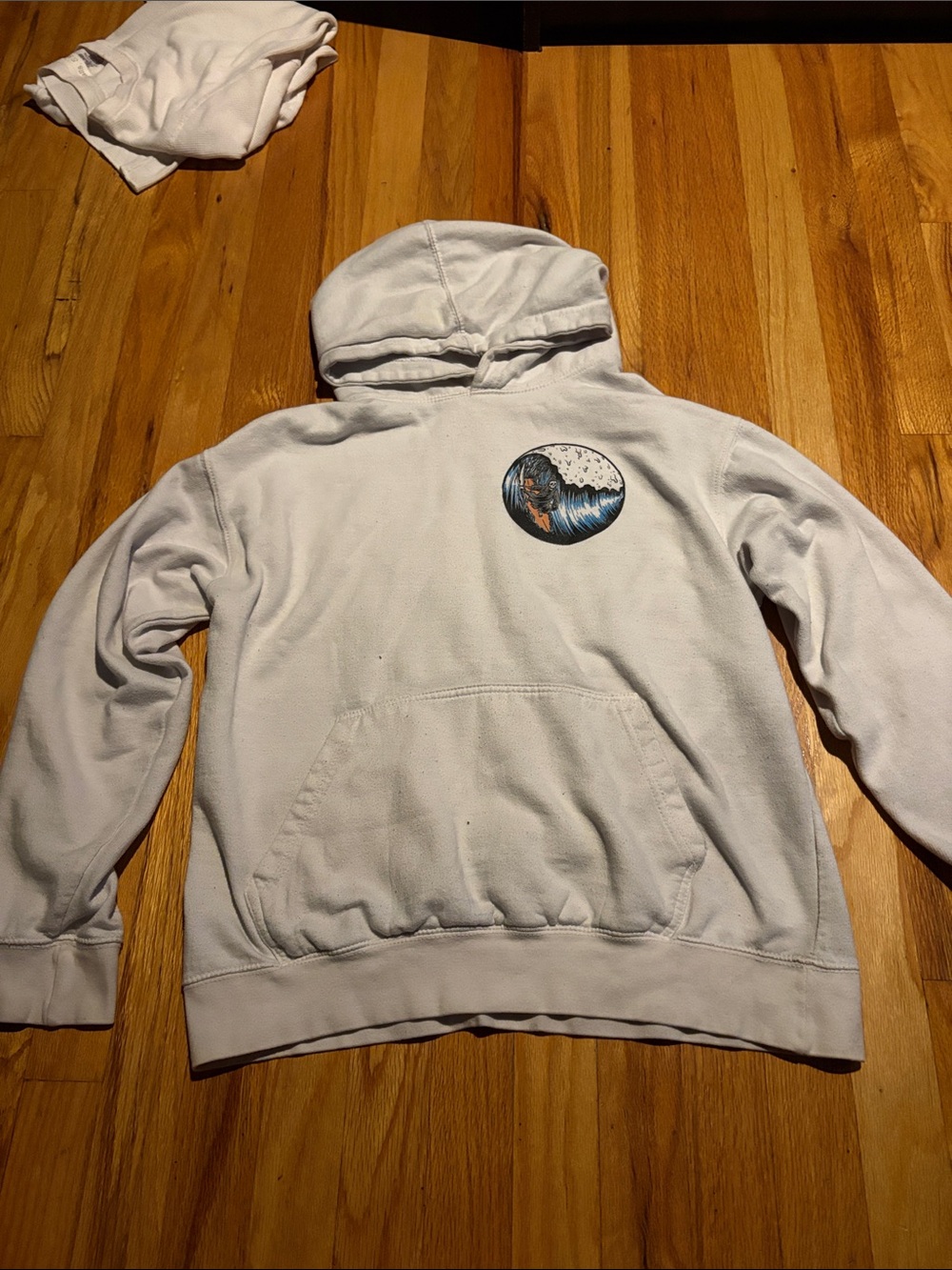 Graphic Wave Coffin Hoodie with Surfer Grim Reaper this is a slim fit medium fit